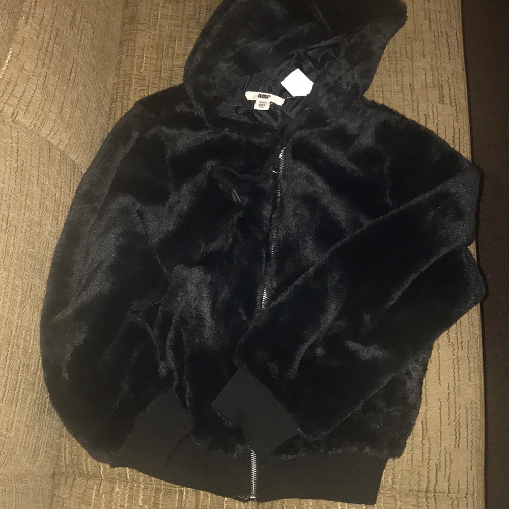 Faux fur thick zip-up sweater